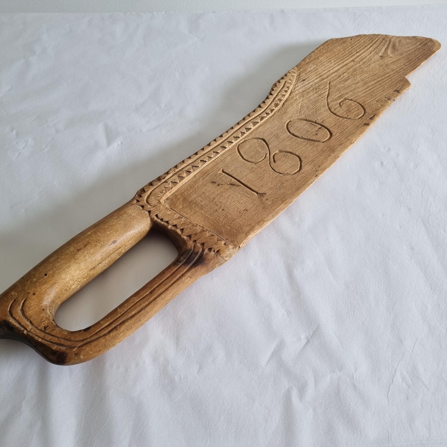 Antique Hand-Carved Butter Paddle: 1806 Scandinavian Folk Art Decor with carved year and intricate wooden details.