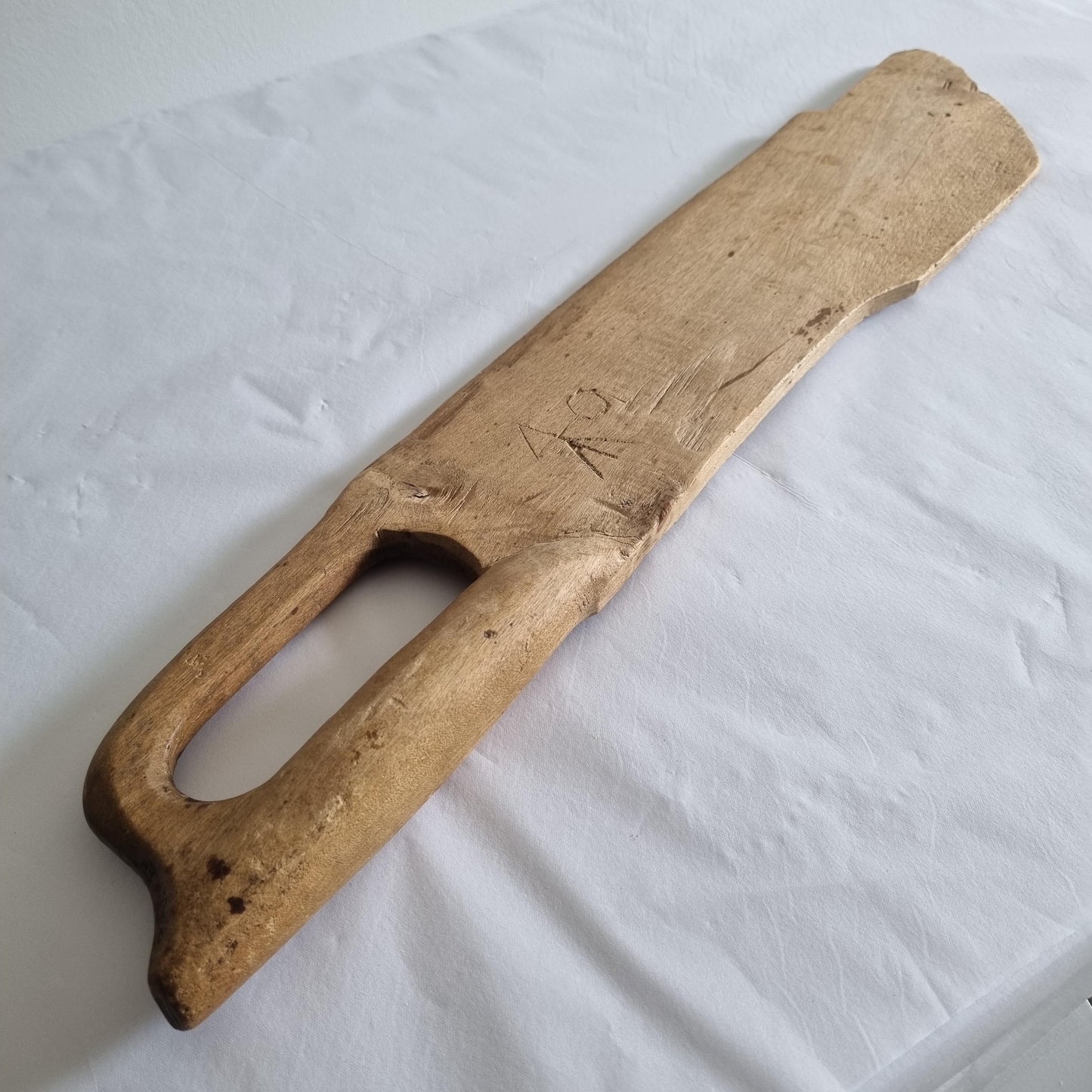 Antique Hand-Carved Butter Paddle: 1806 Scandinavian Folk Art Decor in aged wood with rustic patina and carved handle