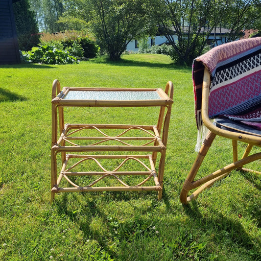 Vintage Bamboo & Rattan Lounge Set – Rare 1950s Scandinavian Patio Chair - Side Table – Rohe Noordwolde Style –Mid-Century Modern Boho Decor