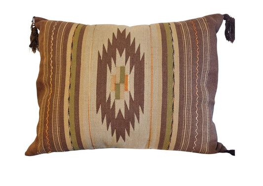Handwoven Scandinavian Pillow Cover: Brown & Orange Geometric Cushion
