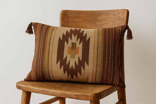 Handwoven Scandinavian Pillow Cover: Brown & Orange Geometric Cushion