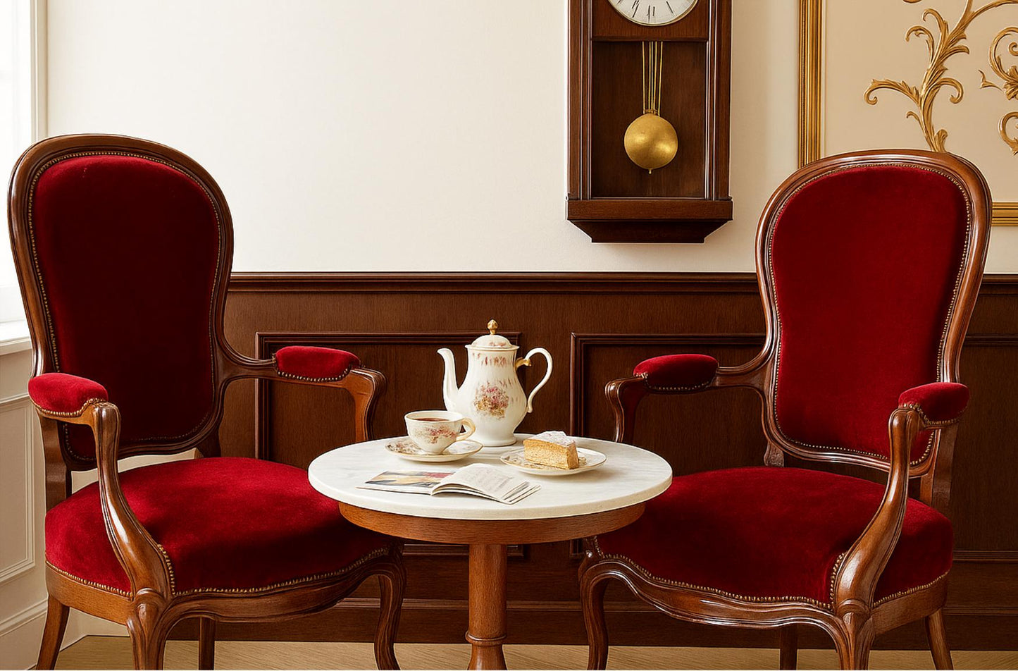 Vintage French Baroque Louis XV Armchairs – Rococo Revival Red Velvet Chairs