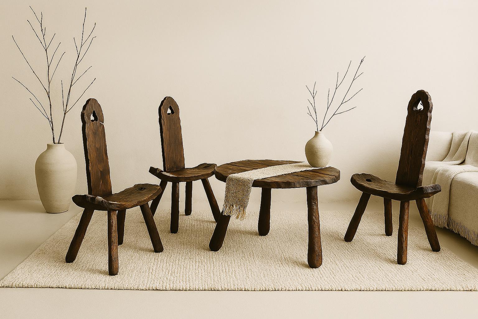 Rustic Wood Chair & Table - Sculptural Seating with a Folk Art Twist in warm wood tones with natural decor accents