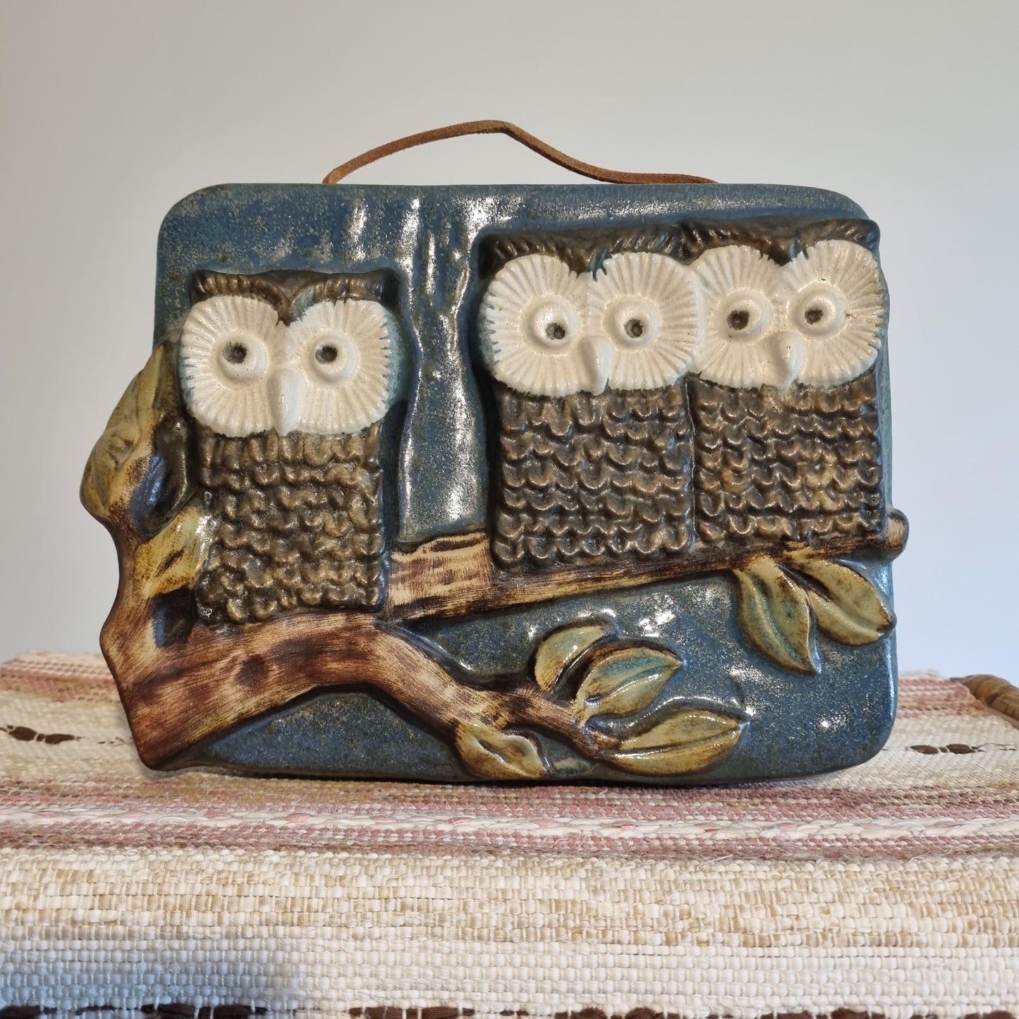 Vintage ceramic Three Wise Owls Wall Plaque – Willy Fischer for EGO Sweden – 1970s Scandinavian Stoneware Art Amazing Vintage wall plaque