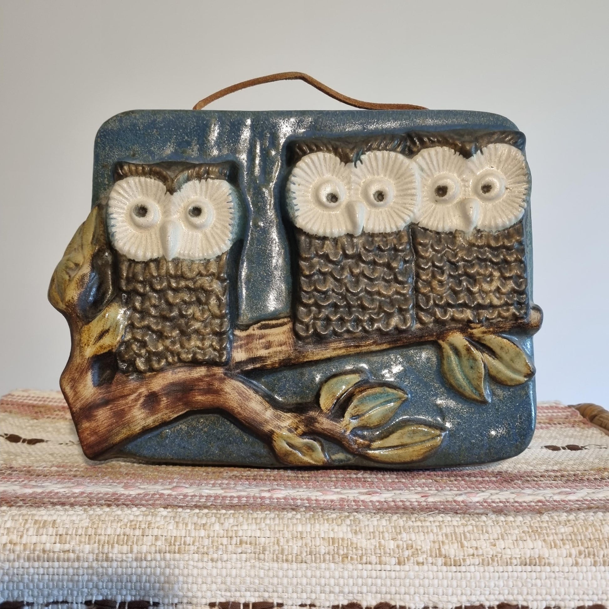 Vintage ceramic Three Wise Owls Wall Plaque – Willy Fischer for EGO Sweden – 1970s Scandinavian Stoneware Art Amazing Vintage wall plaque