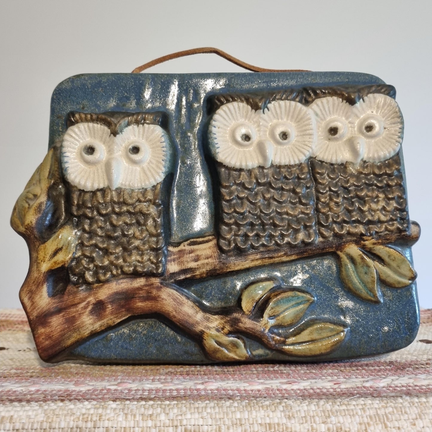 Vintage ceramic Three Wise Owls Wall Plaque – Willy Fischer for EGO Sweden – 1970s Scandinavian Stoneware Art Amazing Vintage wall plaque