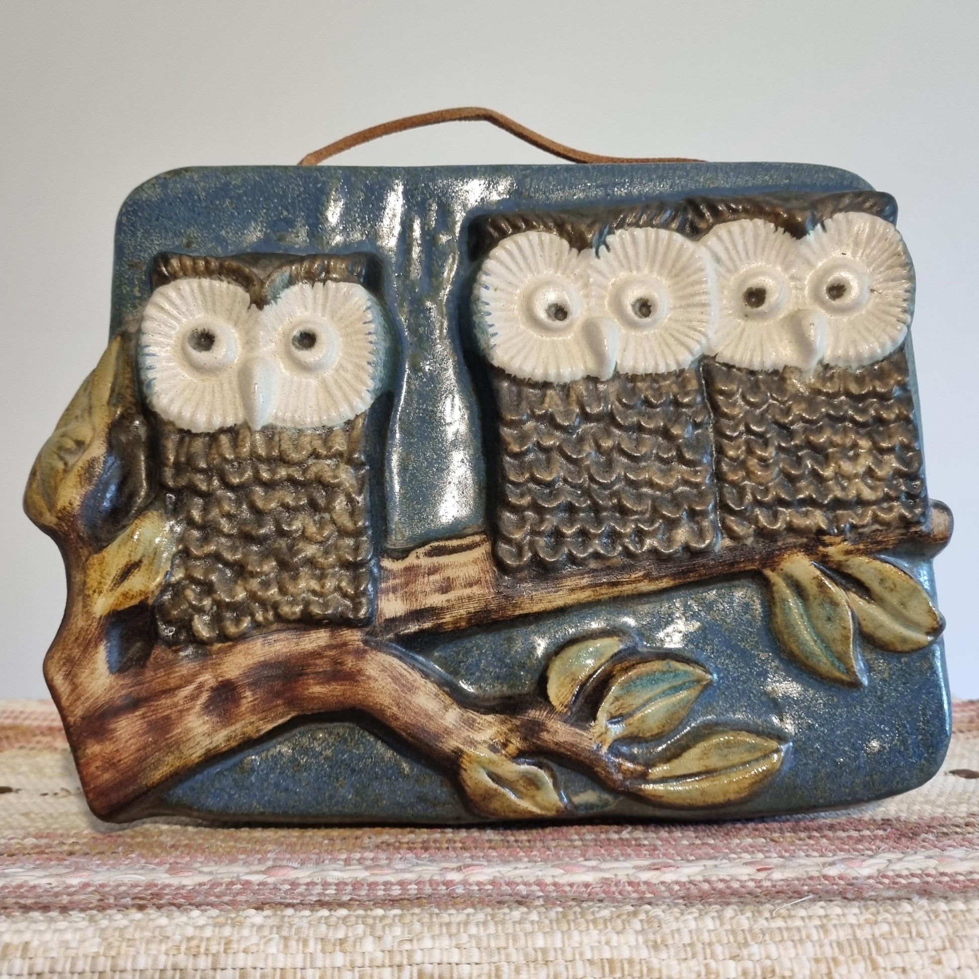 Vintage ceramic Three Wise Owls Wall Plaque – Willy Fischer for EGO Sweden – 1970s Scandinavian Stoneware Art Amazing Vintage wall plaque