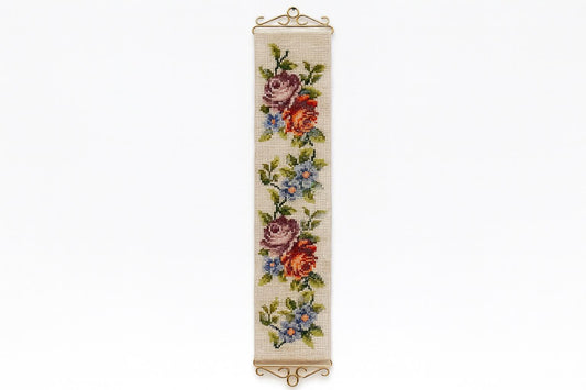 Vintage Scandinavian Embroidered Floral Wall Hanging - 1960s Retro Decor