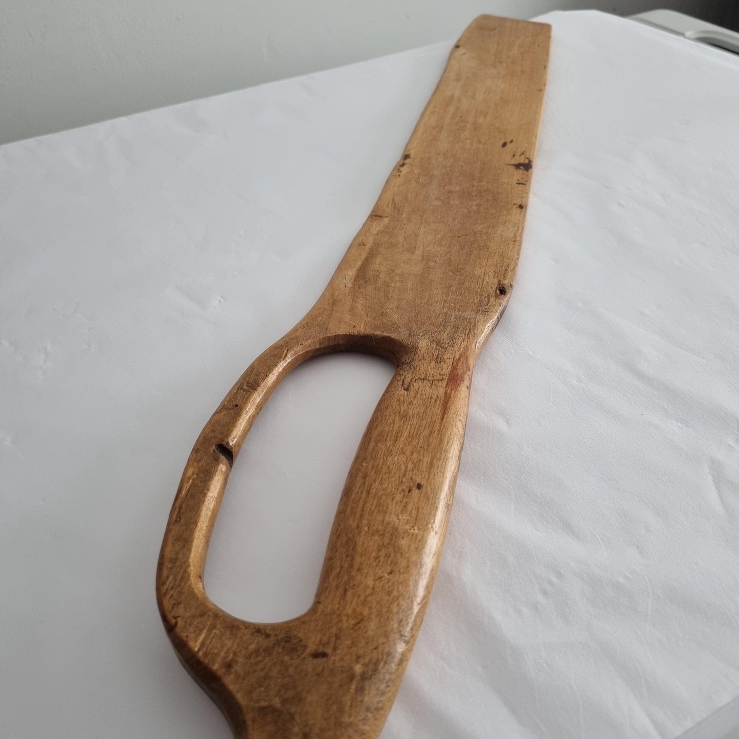 Antique Hand-Carved Butter Paddle 1866 - Scandinavian Folk Art wooden paddle with smooth patina and carved handle.