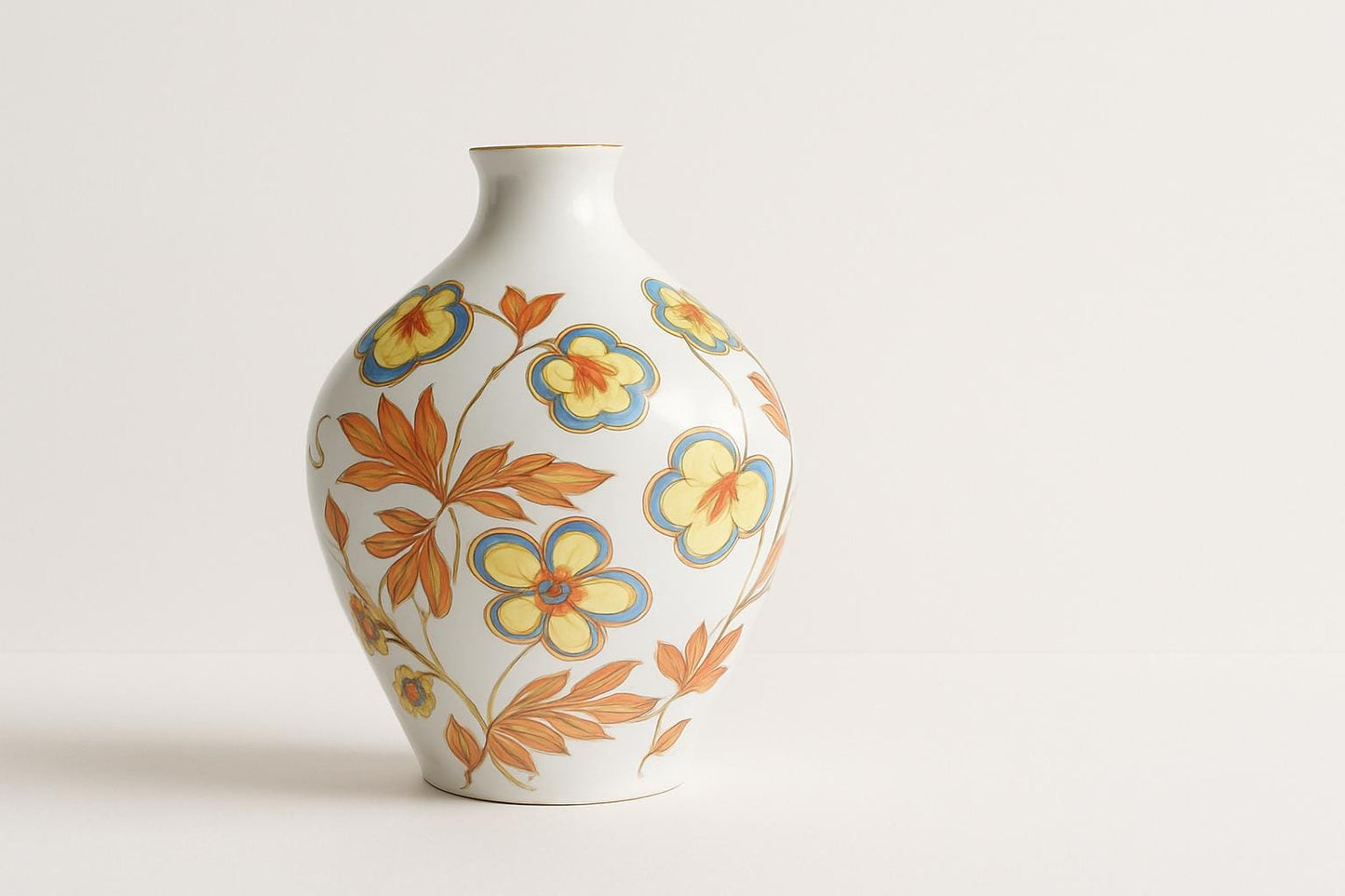 Leltmann Weiden Bavarian Porcelain Vase – Hand-Painted Floral, 1959 with orange and blue flowers on white background