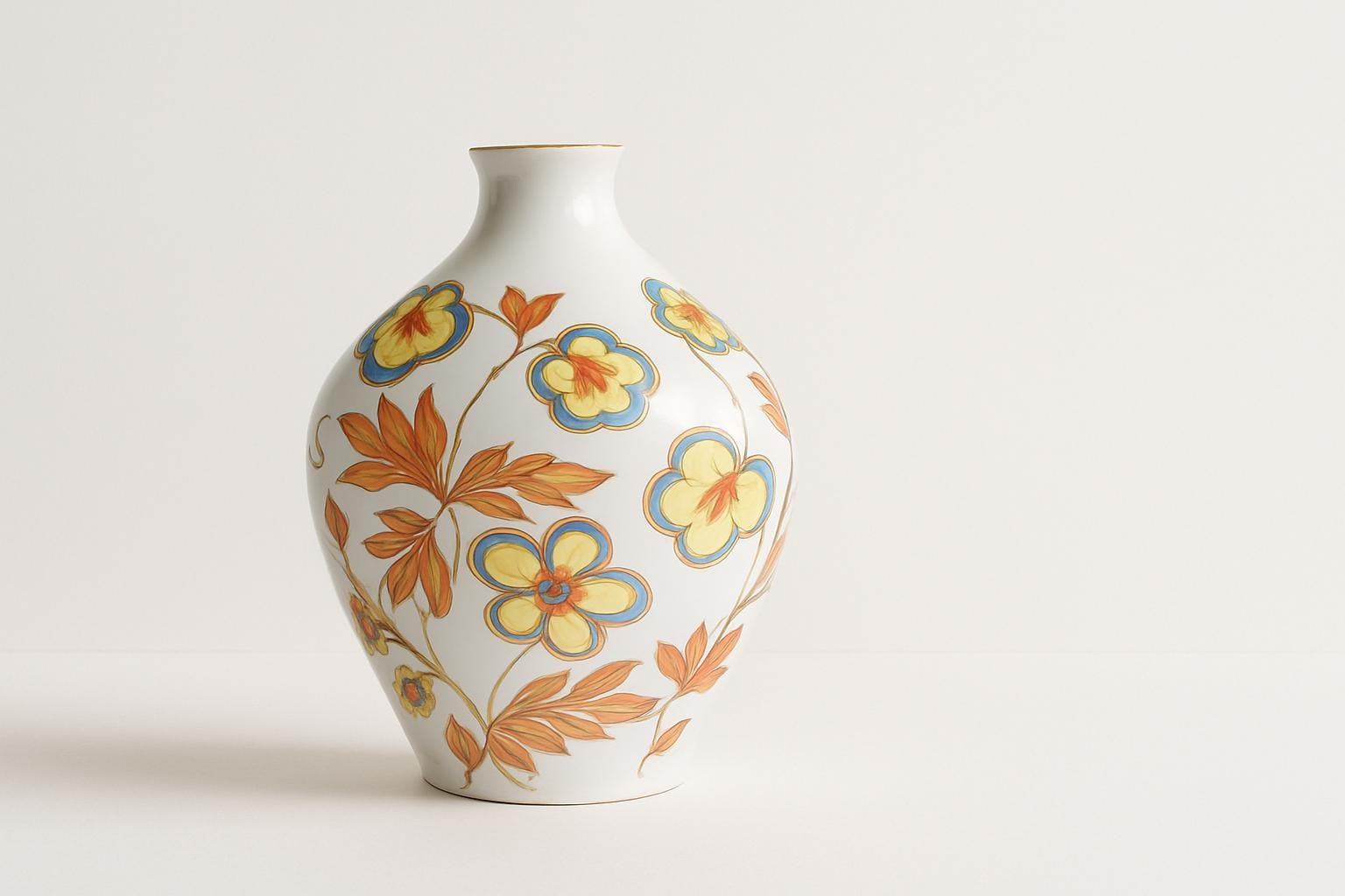 Leltmann Weiden Bavarian Porcelain Vase – Hand-Painted Floral, 1959 with orange and blue flowers on white background