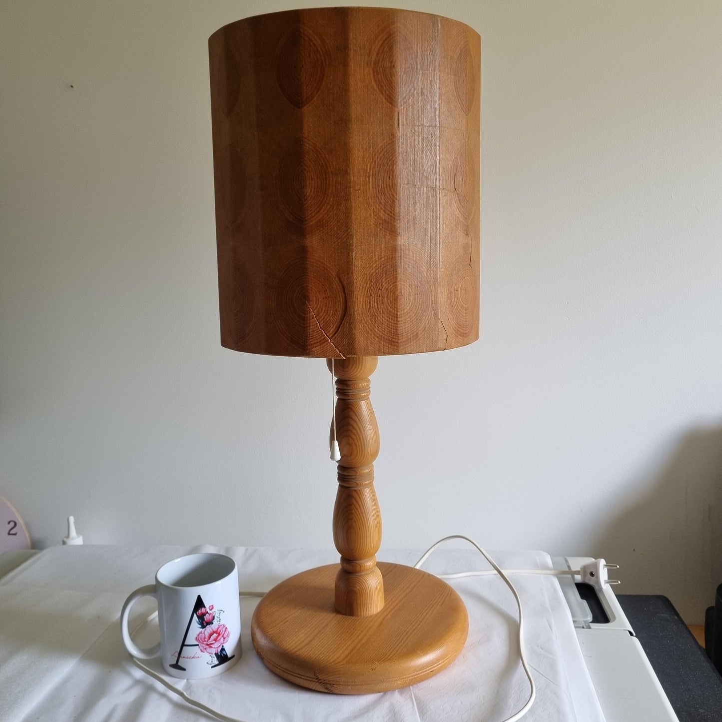 Extra Large Pine Table Lamp Scandinavian Folk Art Organic Wood Rustic Handmade Sweden 1970s