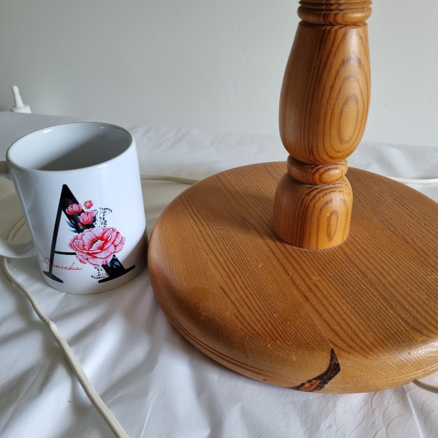 Extra Large Pine Table Lamp Scandinavian Folk Art Organic Wood Rustic Handmade Sweden 1970s
