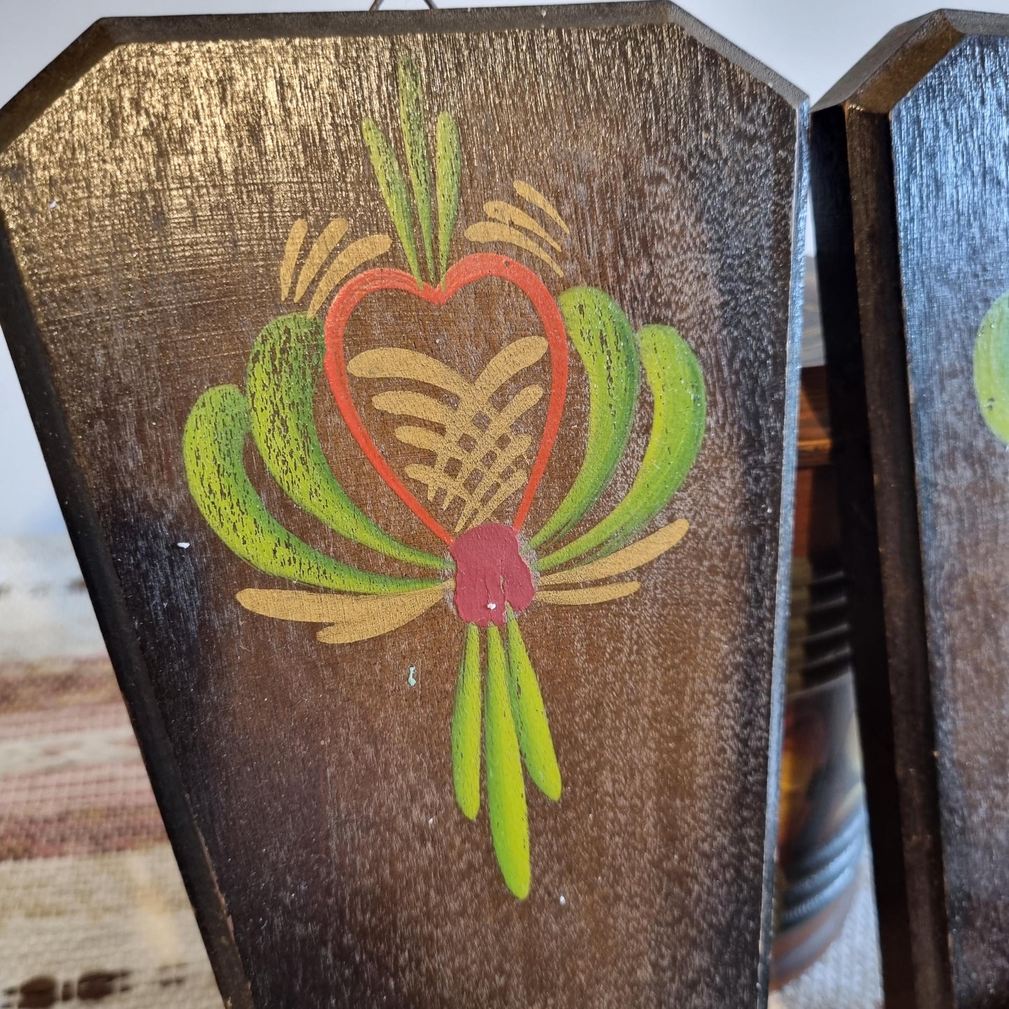 Vintage Hand-Painted Swedish Candle Sconces: Rustic Nordic Folk Art Pair