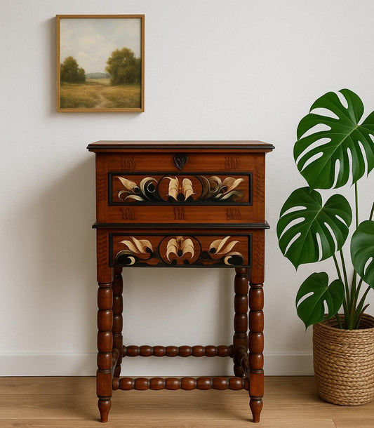 Vintage Kurbitsmaleri Sewing Chest: Swedish Dalarna Folk Art, 1944