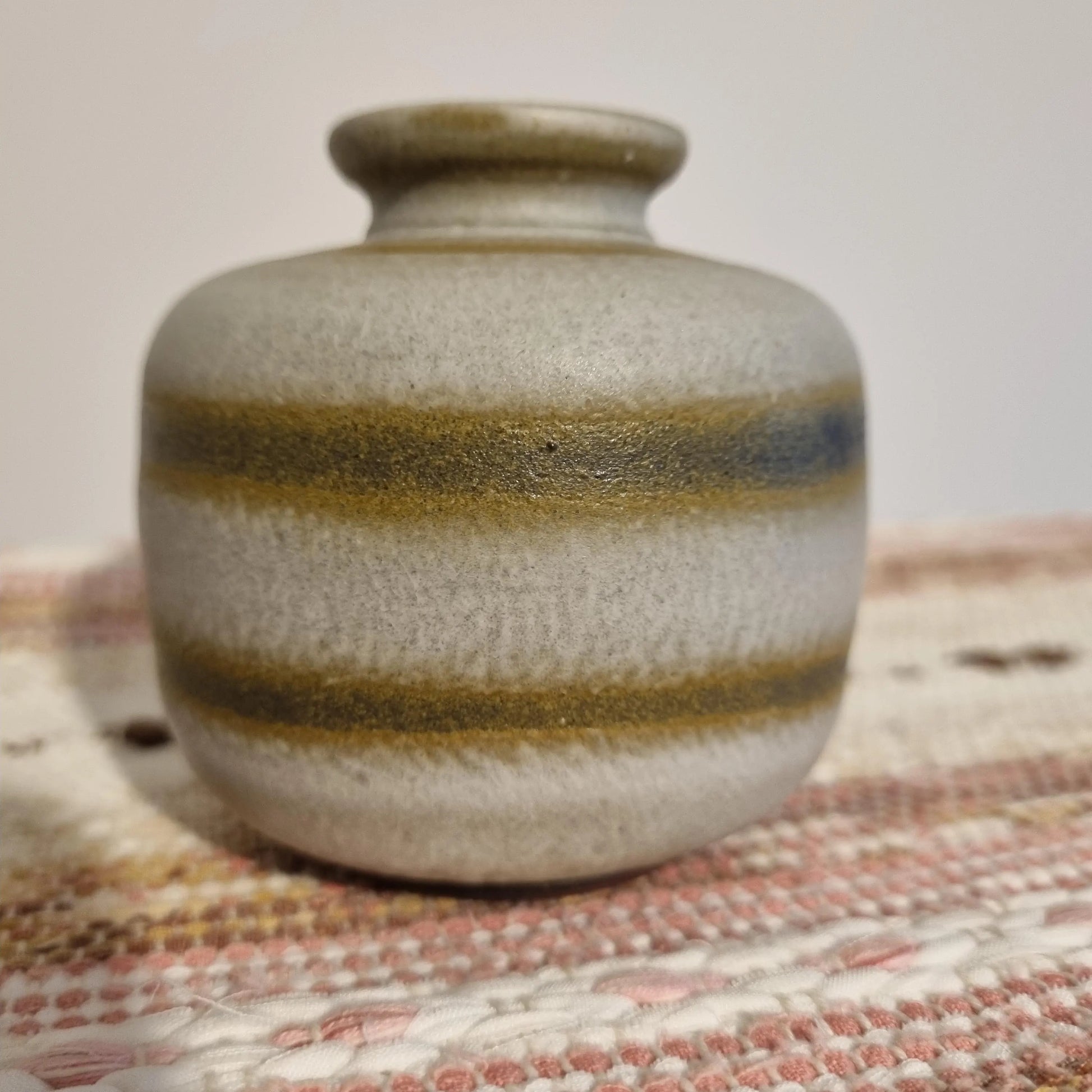 Toreboda Swedish Stoneware Vase – Handcrafted Stengods, Mid-Century with earthy tones and striped design on textured surface