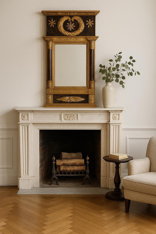 Regal Swedish Empire Mirror - Exquisite Neoclassical Accent - Vintage Gilded Wall Decor