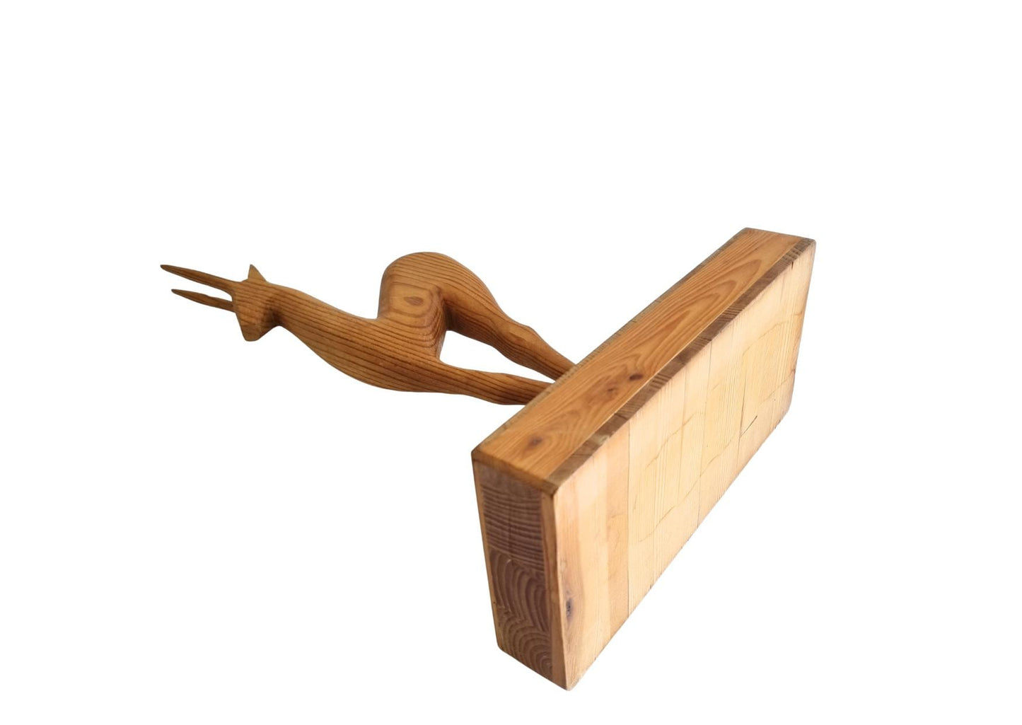 Hand Carved Wooden Antelope: Vintage Scandinavian Gazelle Figurine in natural wood with smooth, sleek mid-century modern design