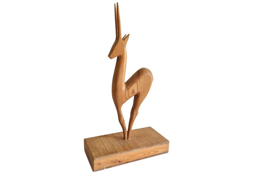 Hand Carved Wooden Antelope: Vintage Scandinavian Gazelle Figurine