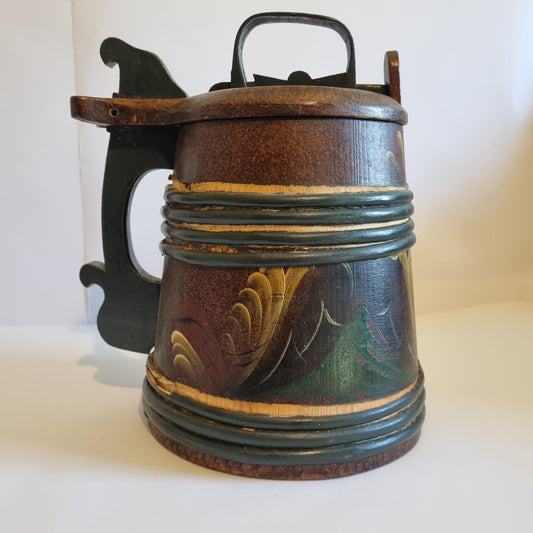 Vintage Hand-Painted Rosemåling Mug: Swedish Folk Art Wooden Tankard