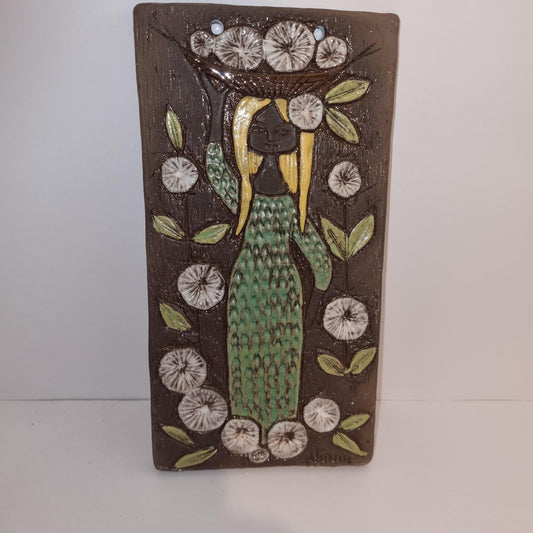 Vintage Swedish Ceramic Wall Plaque – Ninnie Keramik – Mid Century Modern Relief Art