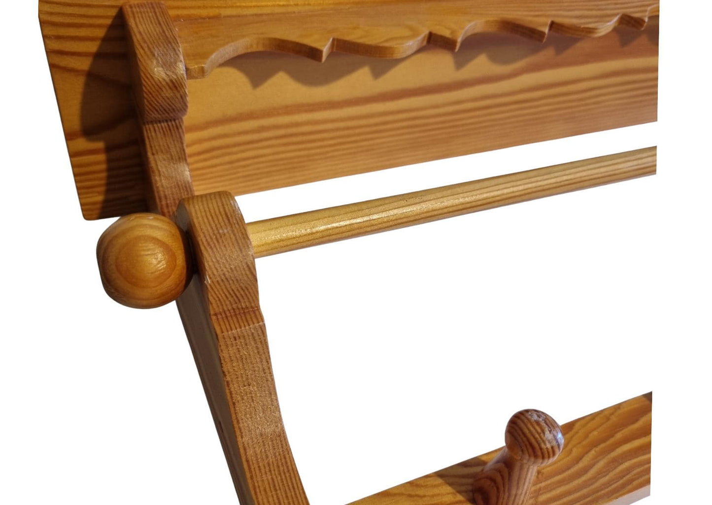 Rustic Pine Wall Shelf with Peg Hooks & Towel Bar: Farmhouse Kitchen Organizer