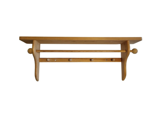 Rustic Pine Wall Shelf with Peg Hooks & Towel Bar - Farmhouse Kitchen Organizer