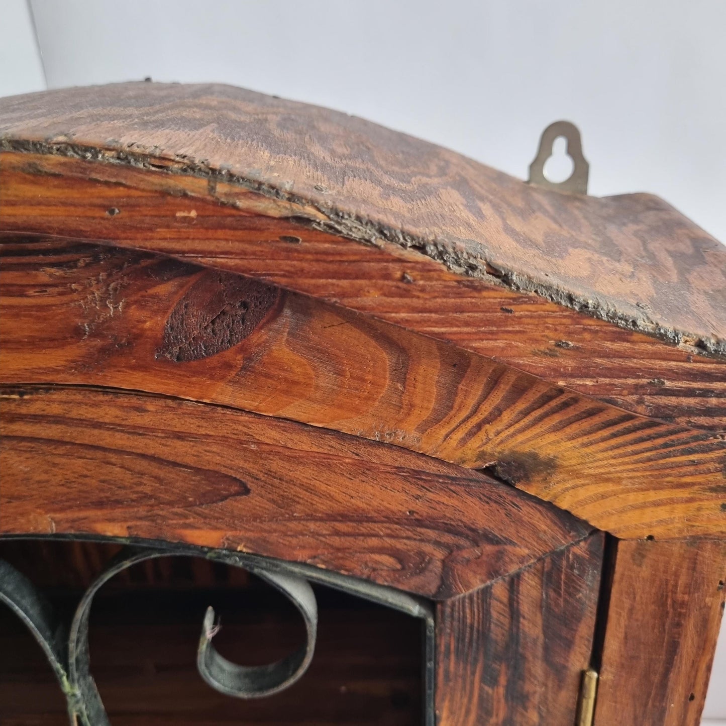 Antique Rustic Wood Wall Cabinet with Iron Door: Farmhouse Kitchen Storage