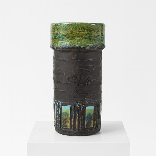 Vintage Brutalist Ceramic Vase – Mid Century Modern Studio Pottery with Textured Glaze