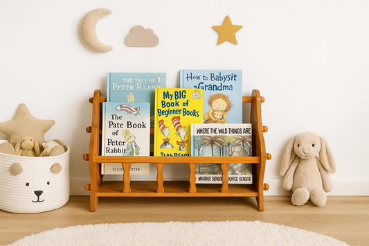 Vintage Pine Wood Magazine Holder: Scandinavian Rustic Book & Record Rack