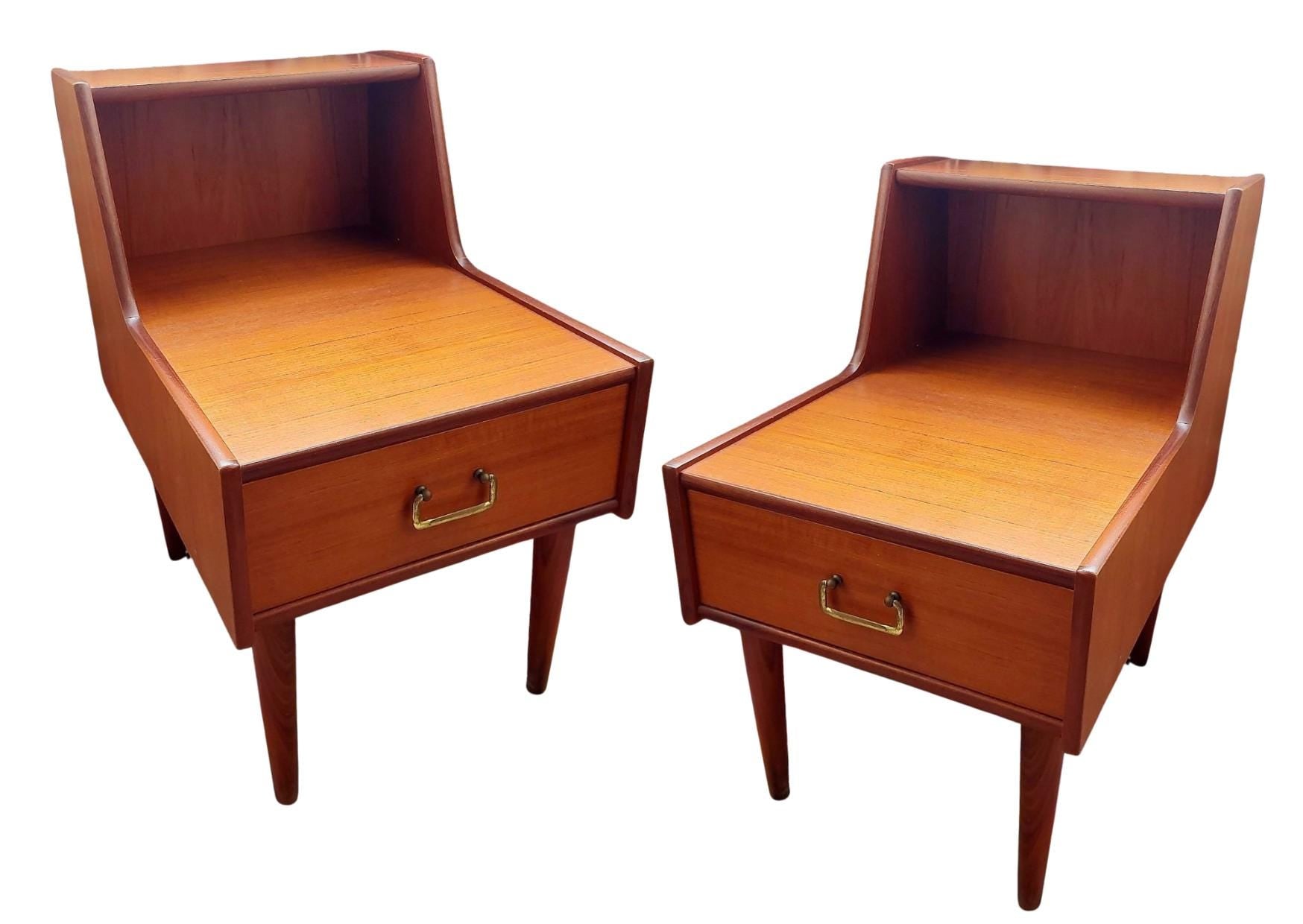 Scandinavian Teak Nightstands with Double Top – Set of 2, 1965, vintage mid-century modern antique furniture