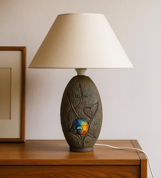 Brutalist Ceramic Table Lamp: Mid-Century Modern Tilgmans Swedish Keramik