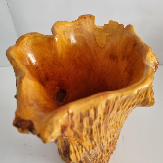 Vintage Naturalistic Burl Wood Free Form Sculptural Modern Vase, Wabi Sabi- Japandi decor