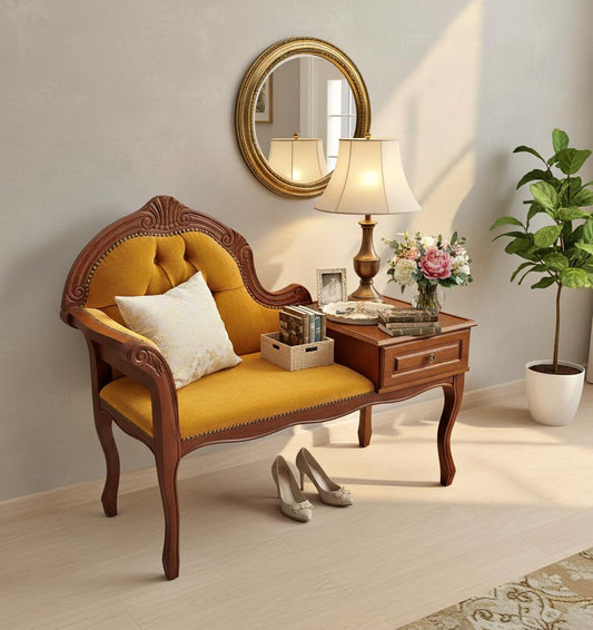 Vintage Gossip Bench with Drawer – Elegant Entryway Seat / Vanity Chair-Telefon bench