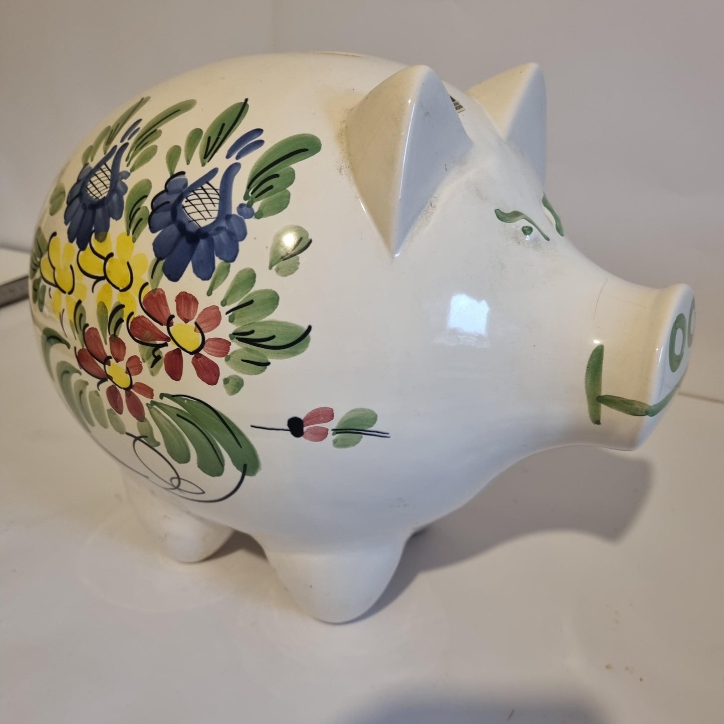 Vintage Guldkroken Piggy Bank: Hand-Painted Swedish Folk Art Ceramic
