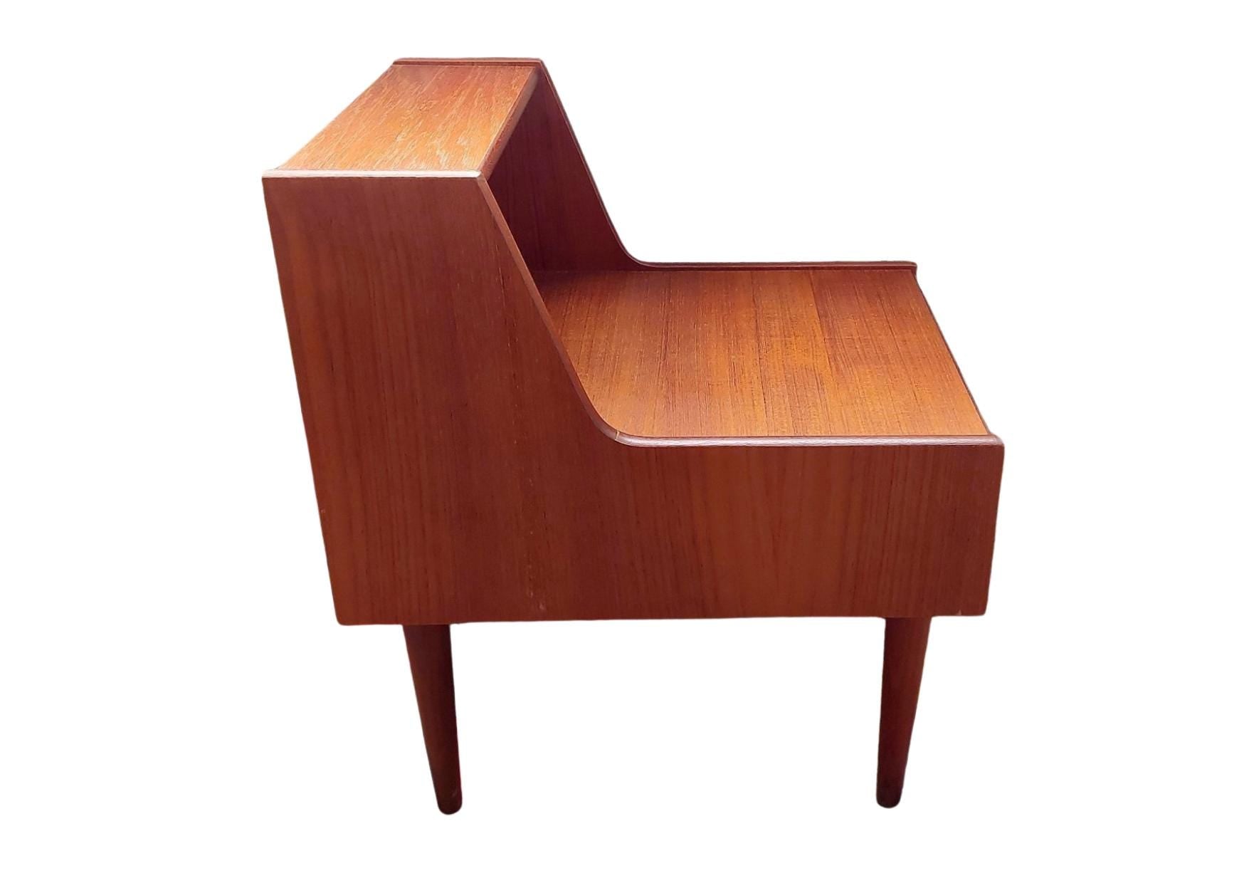 Side view of Scandinavian Teak Nightstands with Double Top – Set of 2, 1965 in mid-century modern teak wood design