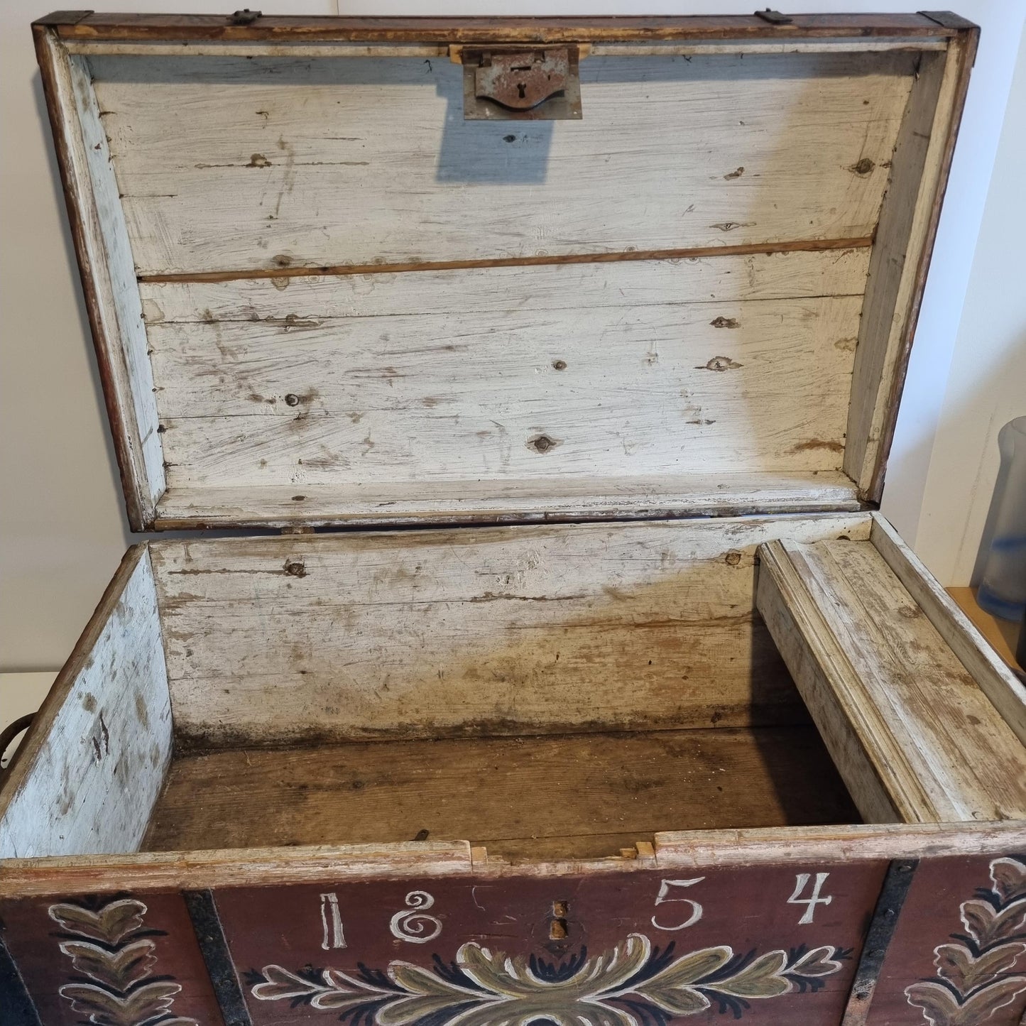 Antique Swedish Kurbits Chest: 1854 Dalarna Folk Art Painted Trunk