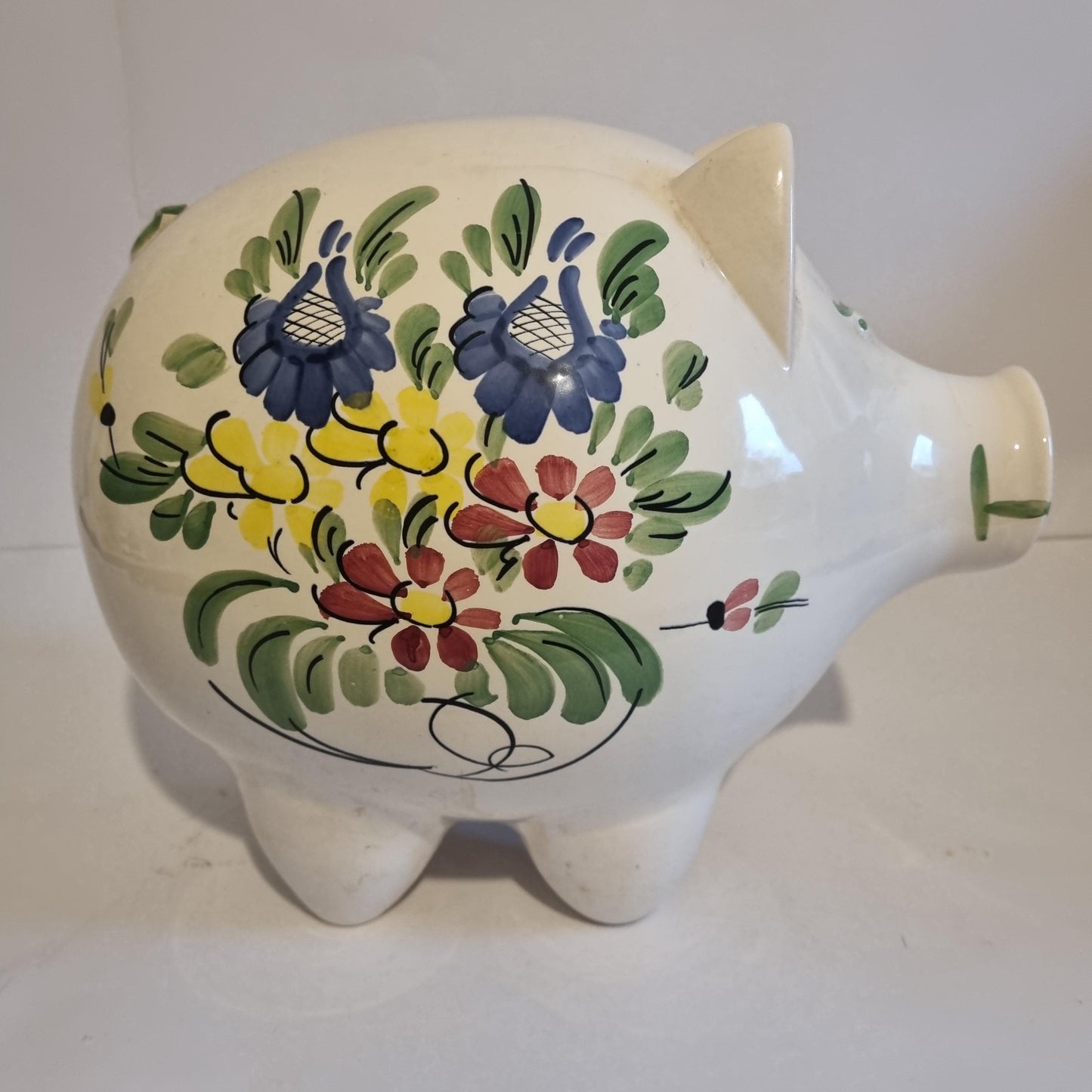 Vintage Guldkroken Piggy Bank: Hand-Painted Swedish Folk Art Ceramic