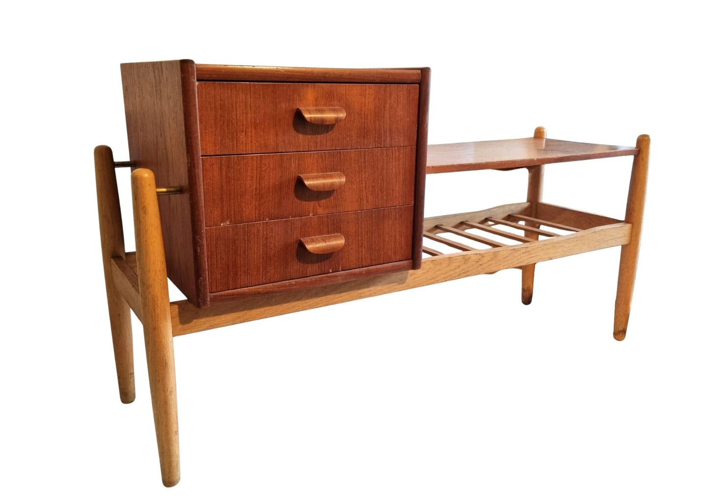 Mid-Century Modern Teak & Oak Hall Table: Arne Wahl Iversen IKEA, 1960s Scandinavian Entryway Bench