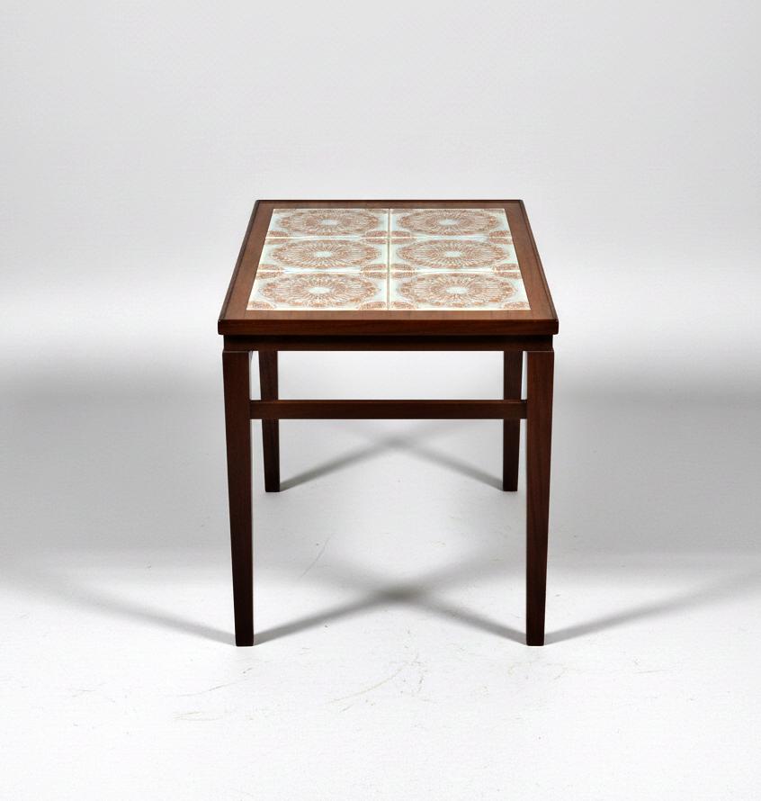 Vintage Danish Teak & Mahogany Coffee Table with Ceramic Tile Inlay – 1960s MCM featuring mid-century modern design
