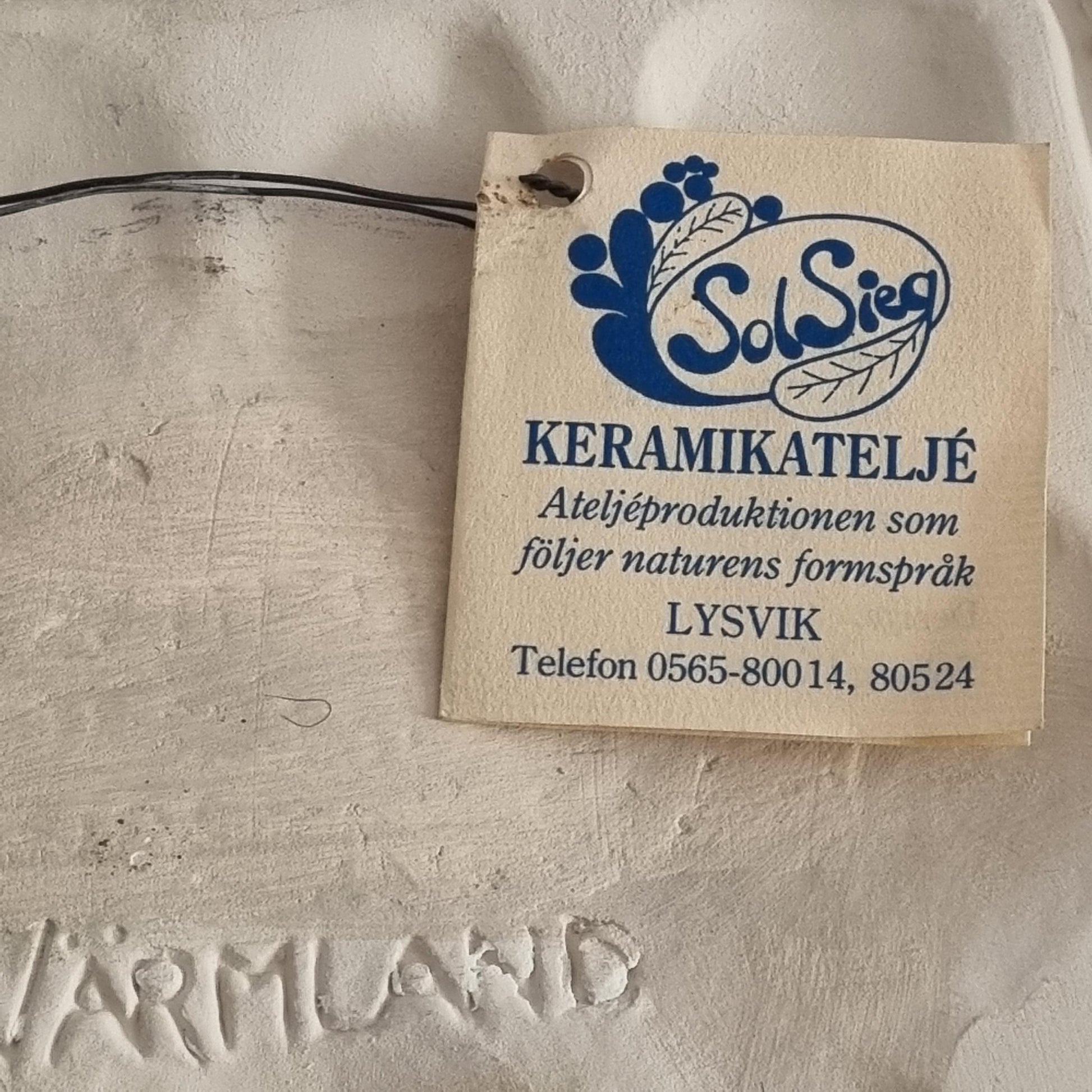 Swedish Ceramic Wall Plaque – Handcrafted Floral Relief, Signed, Mid-Century with Solsieg Keramikatelje tag and Värmland signature.