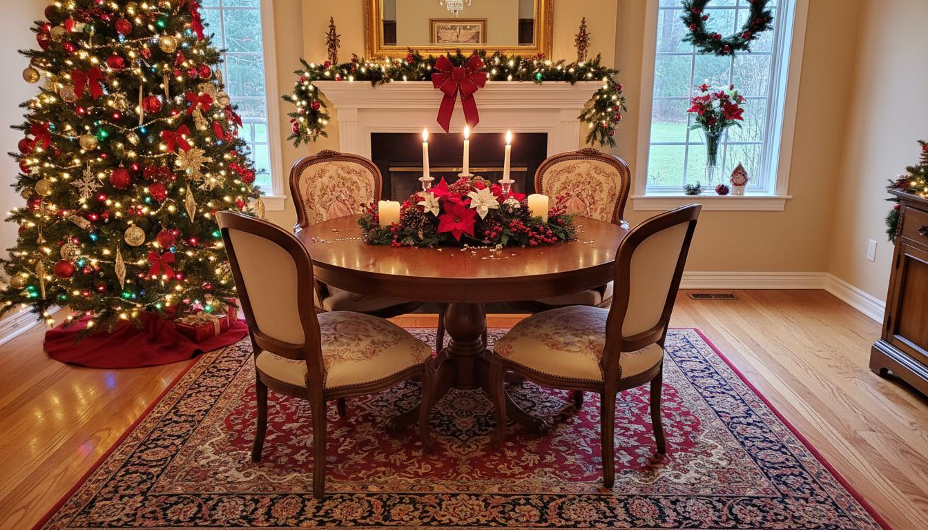 Louis XV–Style Dining Set | Extendable table with 4 Needlepoint Armchairs -Rococo dining set