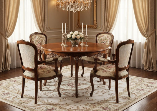 Louis XV–Style Dining Set | Extendable table with 4 Needlepoint Armchairs -Rococo dining set