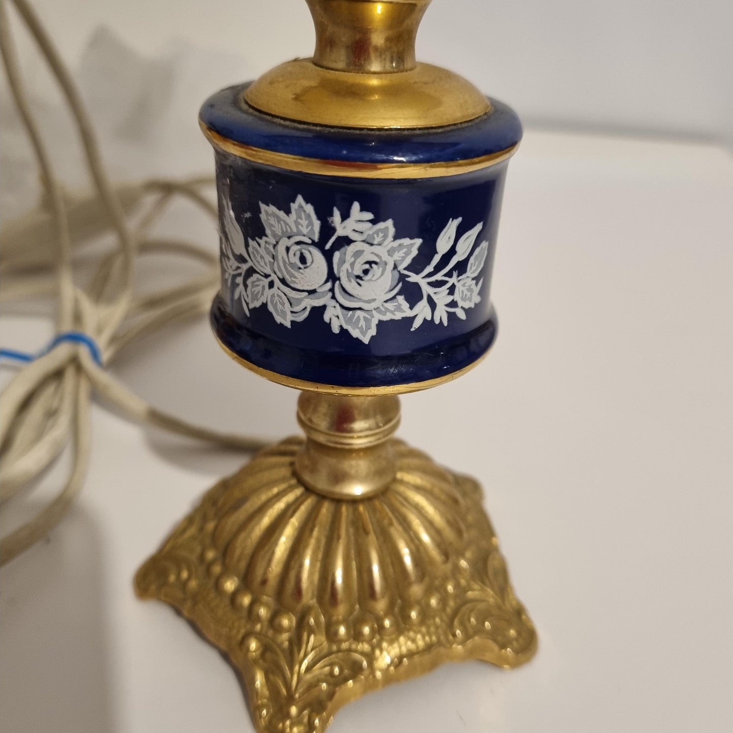 Vintage Swedish Rococo Table Lamp – Ceramic and Brass with Pleated Shade