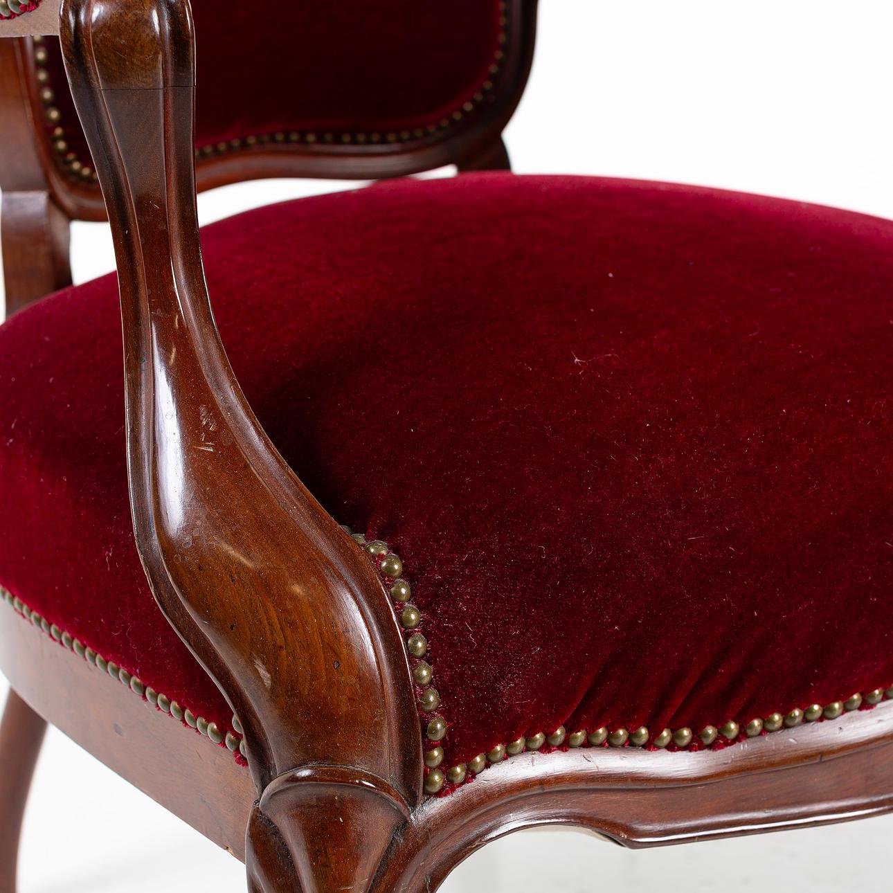 Vintage French Baroque Louis XV Armchairs – Rococo Revival Red Velvet Chairs