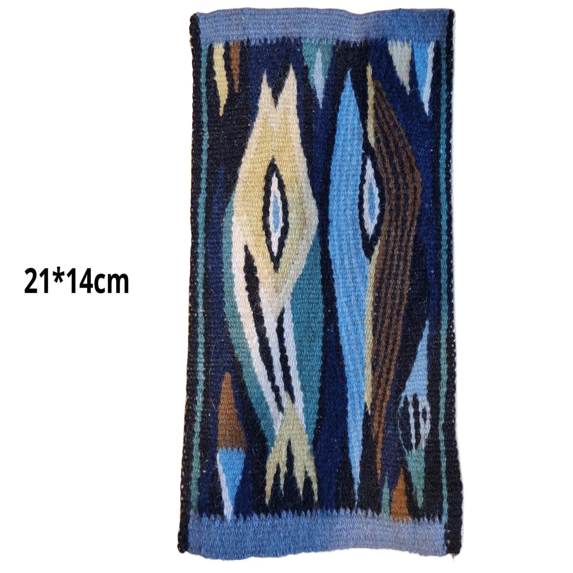 Scandinavian Folk Art Woven Set - Three 1960s Swedish Textile Wall Hangings - Mid-Century Floral Design abstract blue woven textile panel