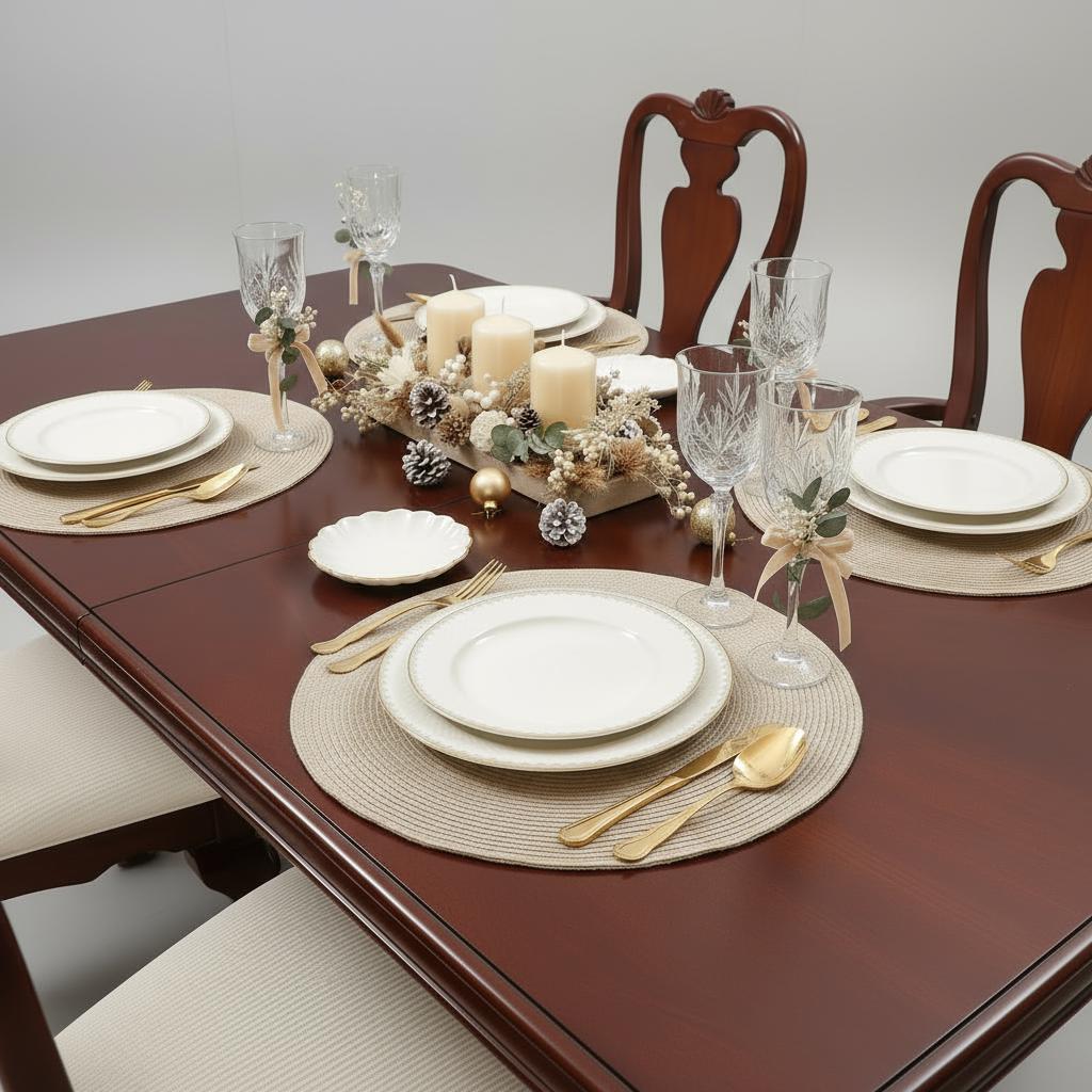 Vintage Solid Mahogany Queen Anne Dining Set • 6 Chairs + Extendable Table • Holiday Ready • Classic Dining Room Furniture with table setting