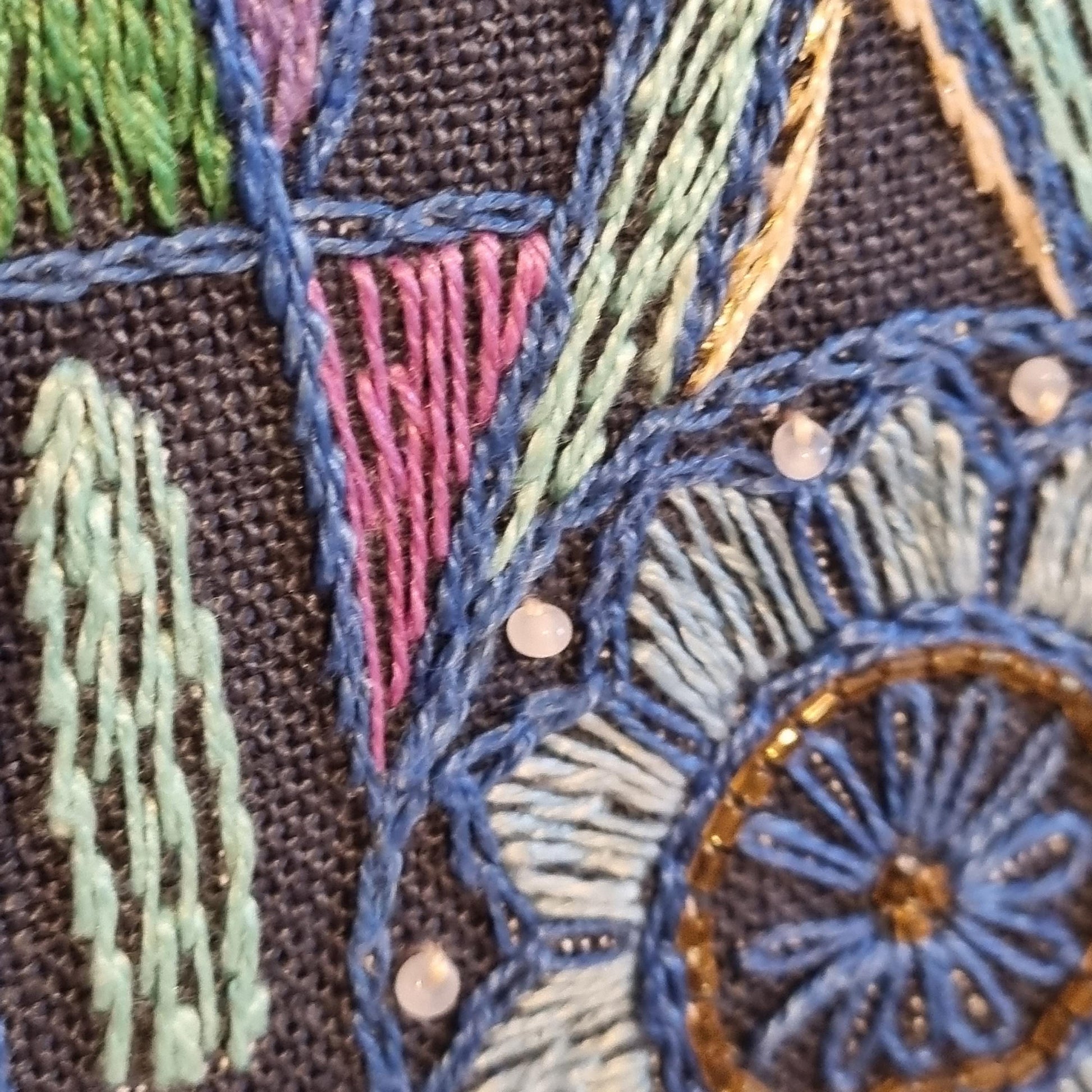 Vintage Scandinavian Embroidered Textile Wall Art, Framed Mid-Century Modern Needlework, 1960s Nordic Folk Design