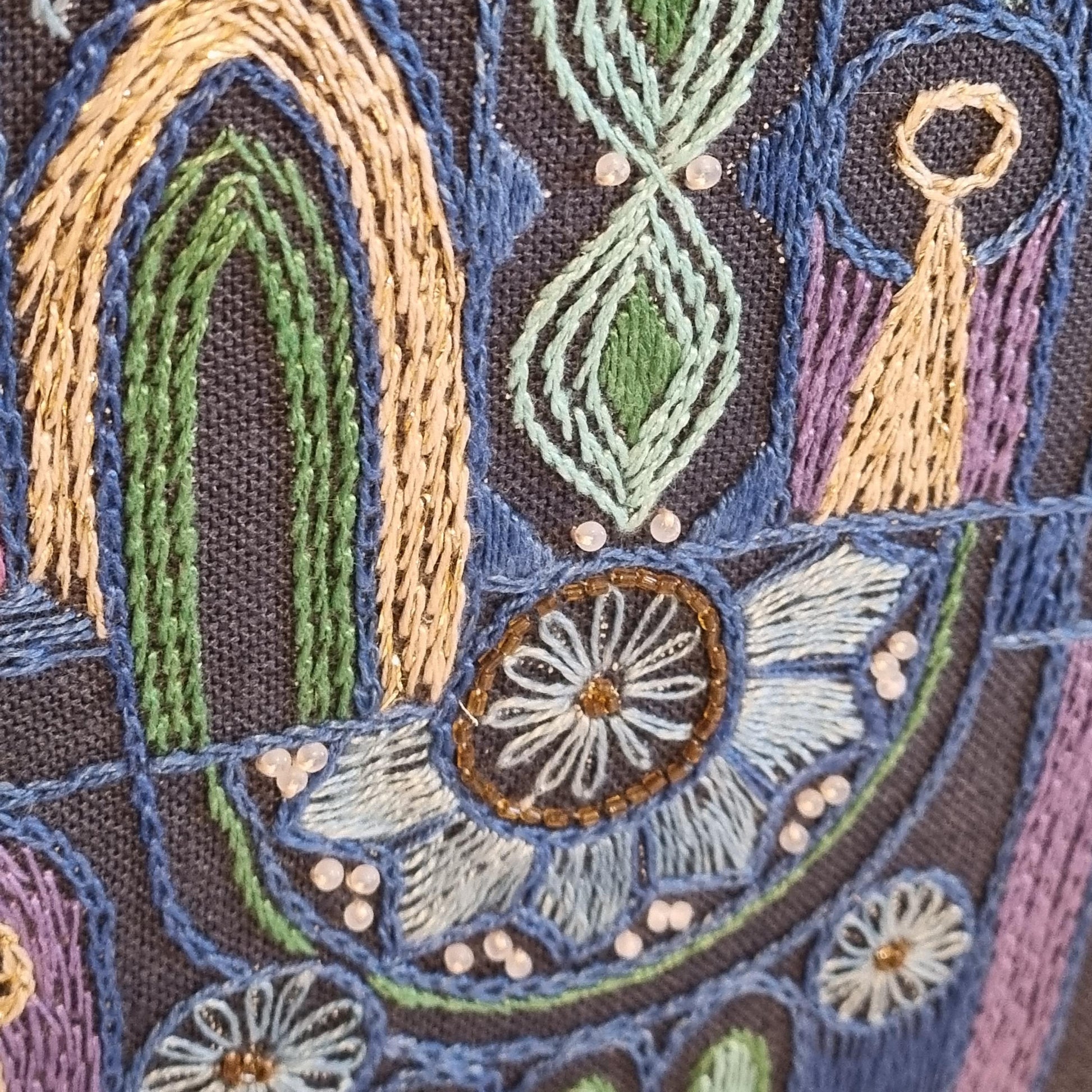 Vintage Scandinavian Embroidered Textile Wall Art, Framed Mid-Century Modern Needlework, 1960s Nordic Folk Design