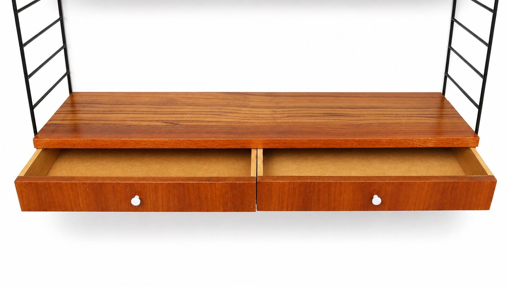Danish teak String Shelf with Drawers, 1960s Scandinavian Wall Unit